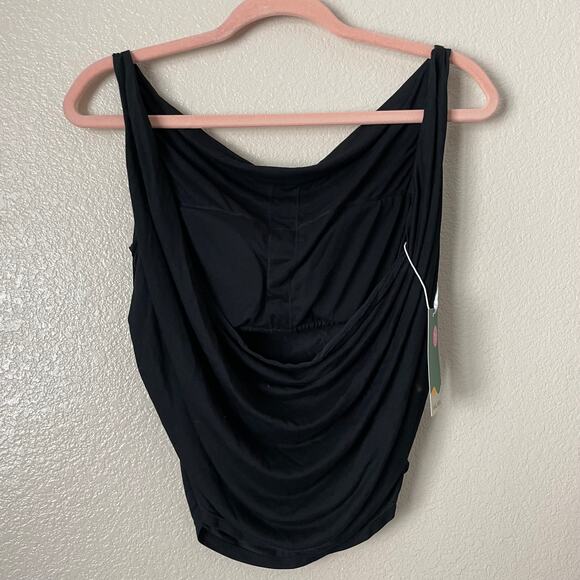 Halara Top Womens‎ Small Black Cowl Neck Draped Padded Knit Blouse Gothic Grunge - Picture 5 of 10